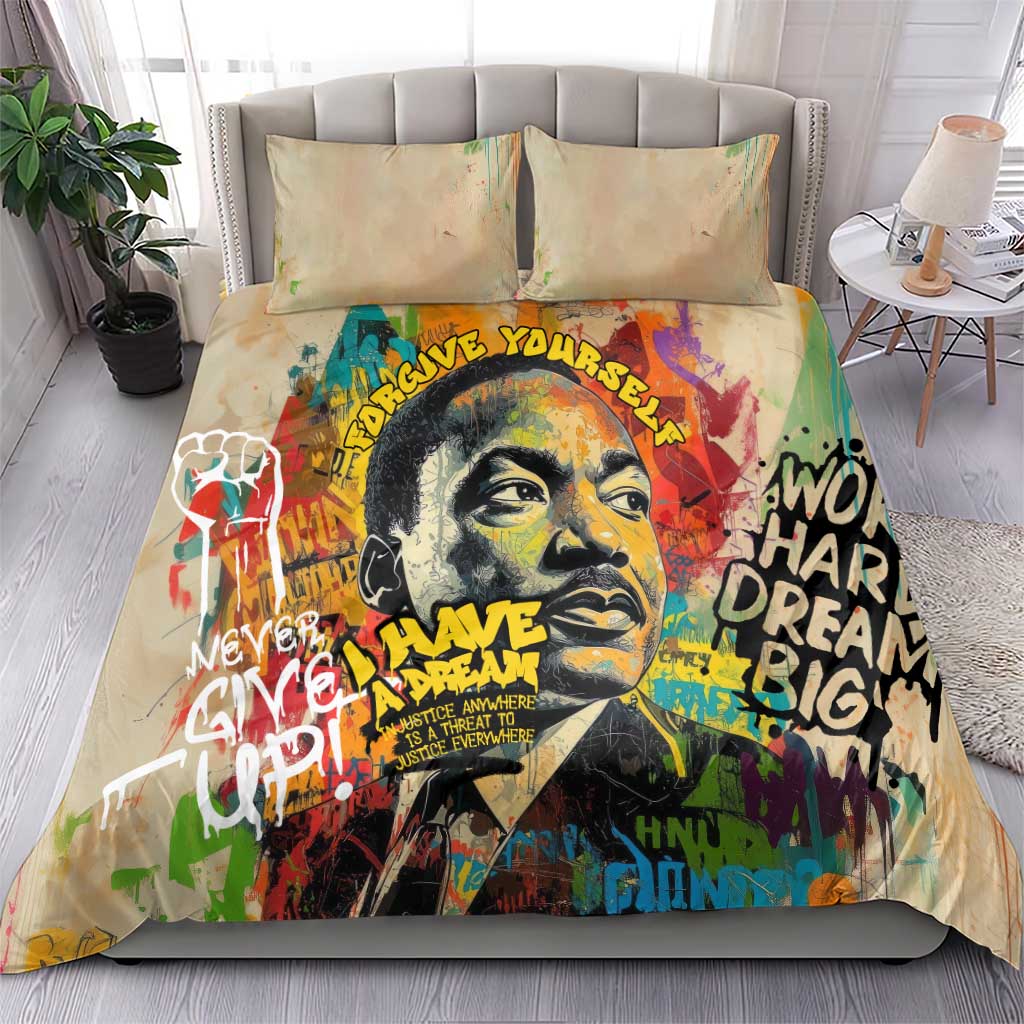 Martin Luther King Graffiti Afro Bedding Set Colorful Spray Paint Quotes and Crown - African Pride