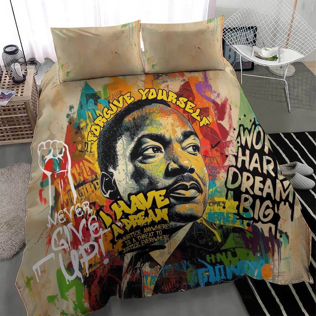 Martin Luther King Graffiti Afro Bedding Set Colorful Spray Paint Quotes and Crown - African Pride