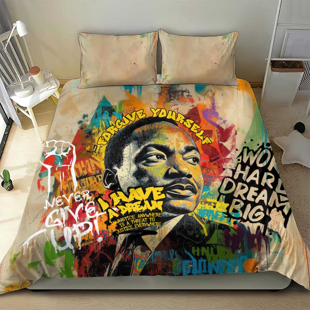 Martin Luther King Graffiti Afro Bedding Set Colorful Spray Paint Quotes and Crown - African Pride