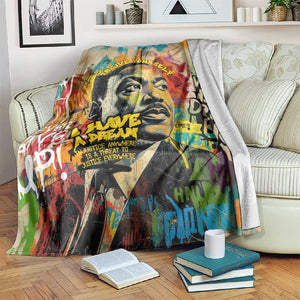 Martin Luther King Graffiti Afro Blanket Colorful Spray Paint Quotes and Crown - African Pride