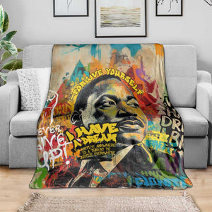 Martin Luther King Graffiti Afro Blanket Colorful Spray Paint Quotes and Crown - African Pride