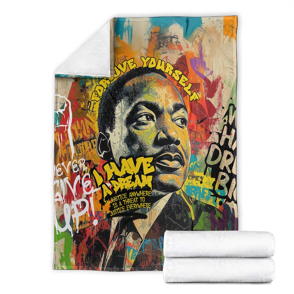 Martin Luther King Graffiti Afro Blanket Colorful Spray Paint Quotes and Crown - African Pride