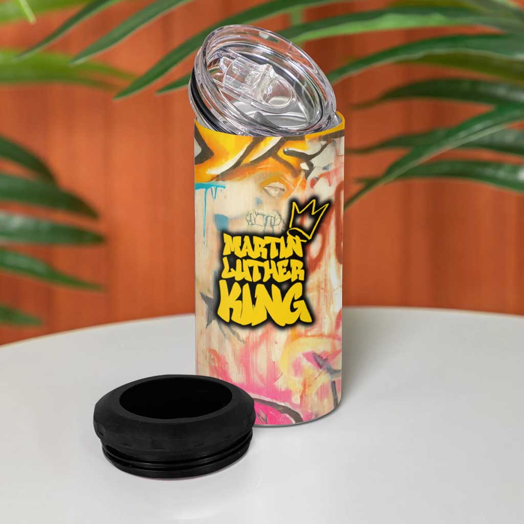 Martin Luther King Graffiti Afro 4 in 1 Can Cooler Tumbler Colorful Spray Paint Quotes and Crown - African Pride