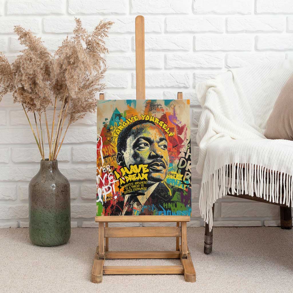Martin Luther King Graffiti Afro Canvas Wall Art Colorful Spray Paint Quotes and Crown - African Pride