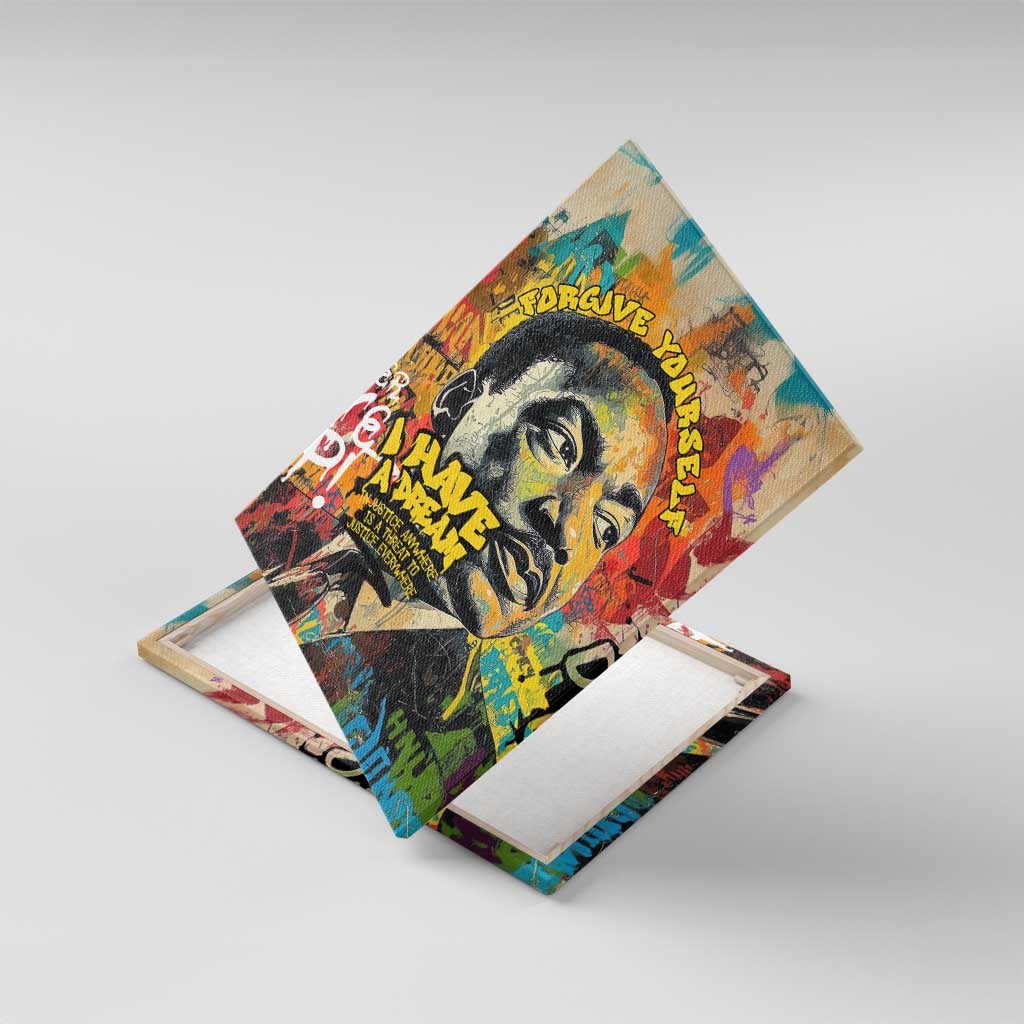 Martin Luther King Graffiti Afro Canvas Wall Art Colorful Spray Paint Quotes and Crown - African Pride