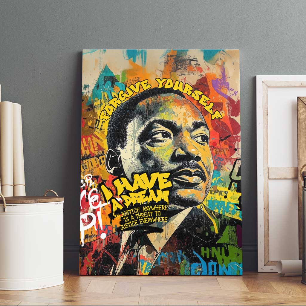 Martin Luther King Graffiti Afro Canvas Wall Art Colorful Spray Paint Quotes and Crown - African Pride