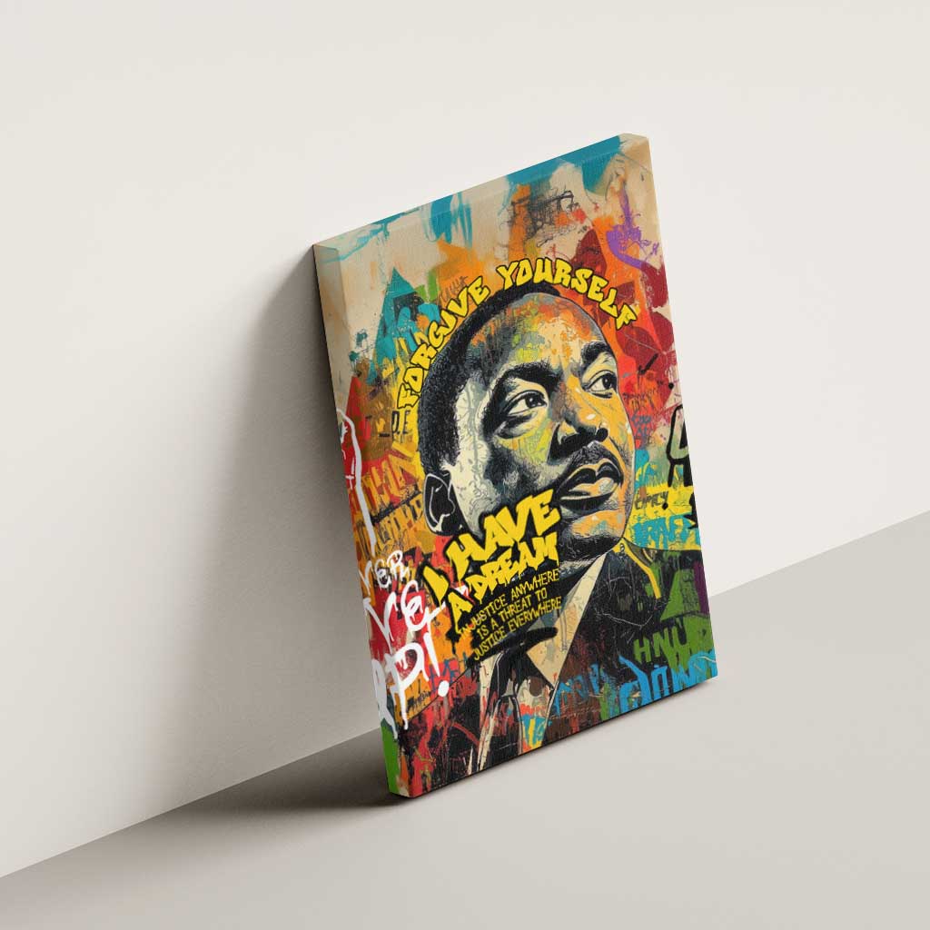 Martin Luther King Graffiti Afro Canvas Wall Art Colorful Spray Paint Quotes and Crown - African Pride