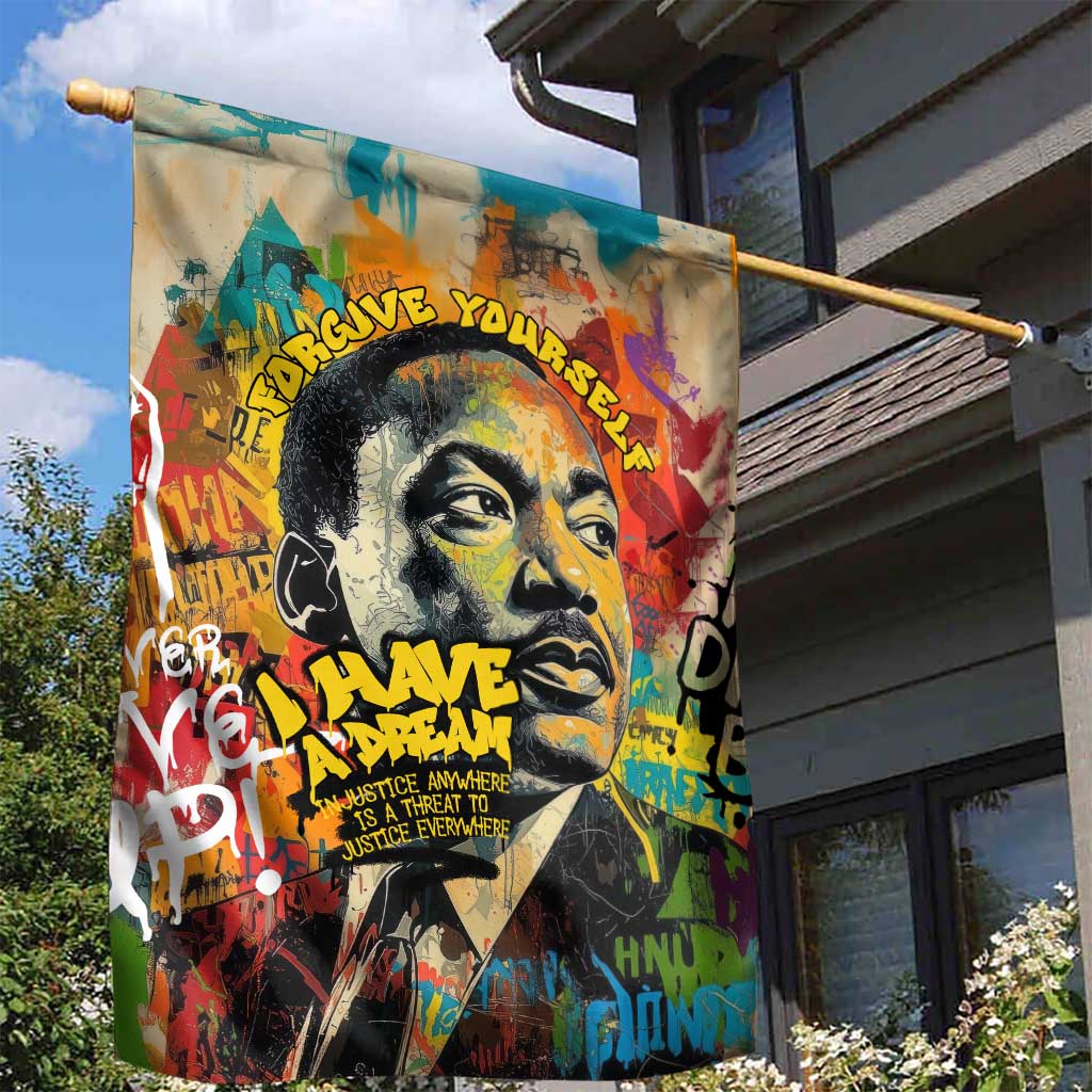 Martin Luther King Graffiti Afro Garden Flag Colorful Spray Paint Quotes and Crown - African Pride