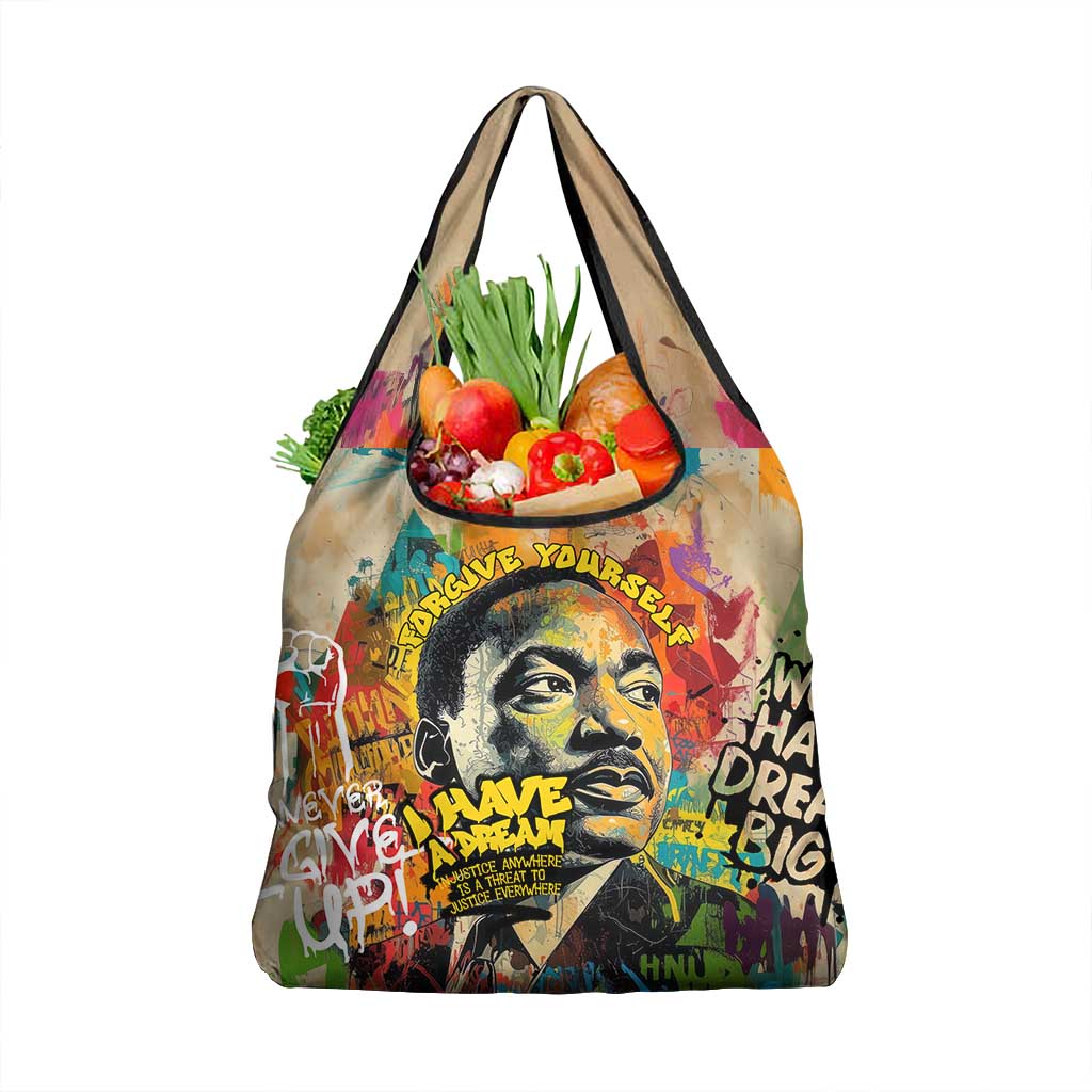 Martin Luther King Graffiti Afro Grocery Bag Colorful Spray Paint Quotes and Crown - African Pride
