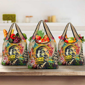 Martin Luther King Graffiti Afro Grocery Bag Colorful Spray Paint Quotes and Crown - African Pride