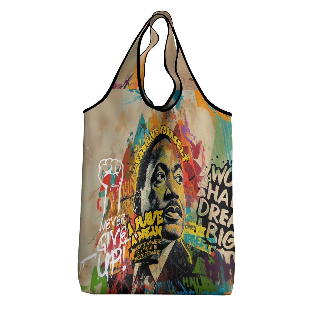 Martin Luther King Graffiti Afro Grocery Bag Colorful Spray Paint Quotes and Crown - African Pride