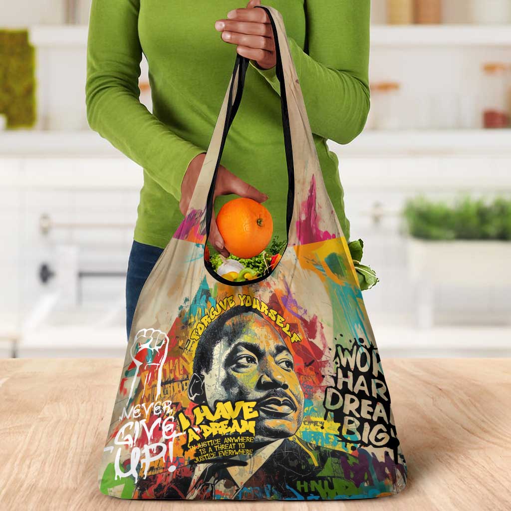 Martin Luther King Graffiti Afro Grocery Bag Colorful Spray Paint Quotes and Crown - African Pride