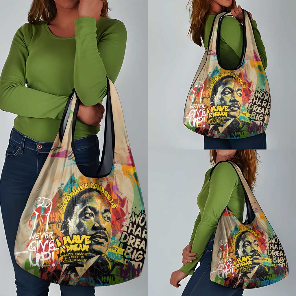 Martin Luther King Graffiti Afro Grocery Bag Colorful Spray Paint Quotes and Crown - African Pride