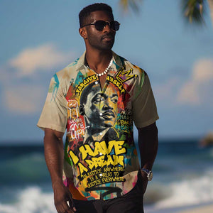 Martin Luther King Graffiti Afro Hawaiian Shirt Colorful Spray Paint Quotes and Crown - African Pride