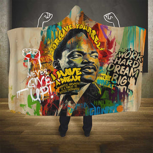 Martin Luther King Graffiti Afro Hooded Blanket Colorful Spray Paint Quotes and Crown - African Pride