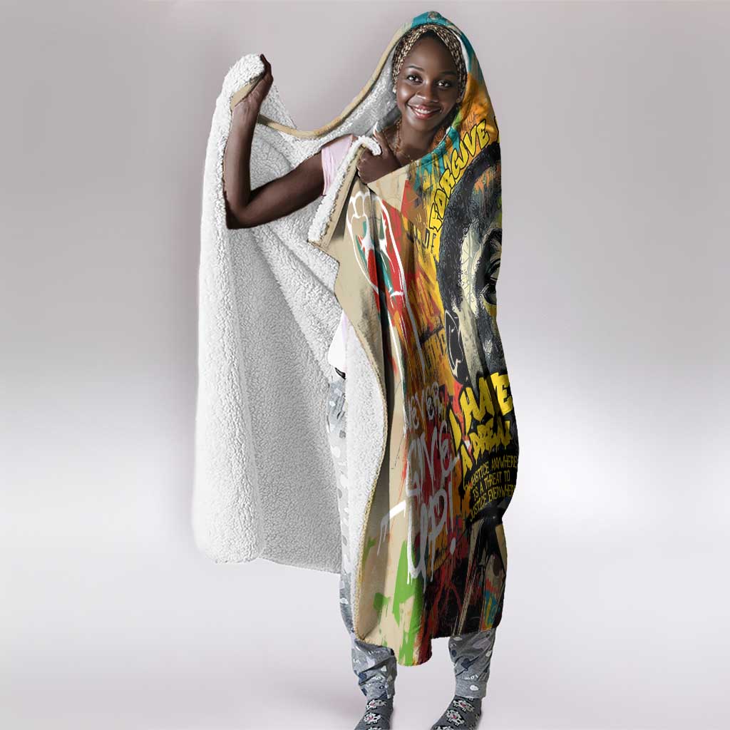 Martin Luther King Graffiti Afro Hooded Blanket Colorful Spray Paint Quotes and Crown - African Pride