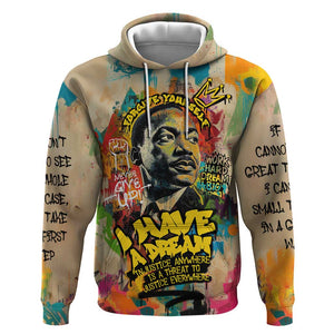 Martin Luther King Graffiti Afro Hoodie Colorful Spray Paint Quotes and Crown - African Pride