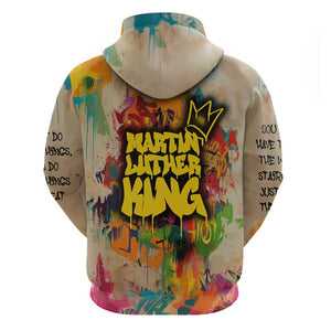 Martin Luther King Graffiti Afro Hoodie Colorful Spray Paint Quotes and Crown - African Pride