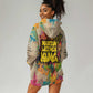 Martin Luther King Graffiti Afro Hoodie Dress Colorful Spray Paint Quotes and Crown - African Pride
