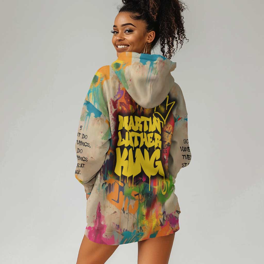 Martin Luther King Graffiti Afro Hoodie Dress Colorful Spray Paint Quotes and Crown - African Pride