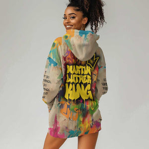 Martin Luther King Graffiti Afro Hoodie Dress Colorful Spray Paint Quotes and Crown - African Pride