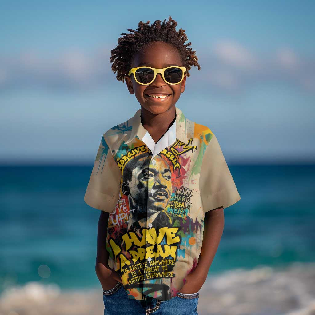Martin Luther King Graffiti Afro Kid Hawaiian Shirt Colorful Spray Paint Quotes and Crown - African Pride