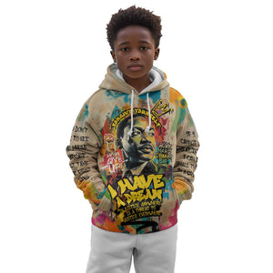 Martin Luther King Graffiti Afro Kid Hoodie Colorful Spray Paint Quotes and Crown - African Pride