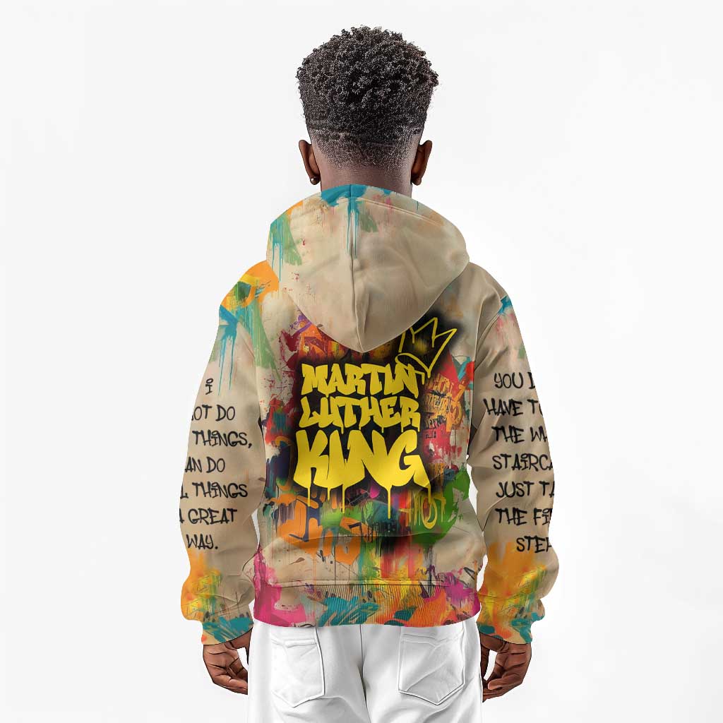Martin Luther King Graffiti Afro Kid Hoodie Colorful Spray Paint Quotes and Crown - African Pride