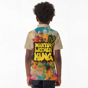 Martin Luther King Graffiti Afro Kid Polo Shirt Colorful Spray Paint Quotes and Crown - African Pride