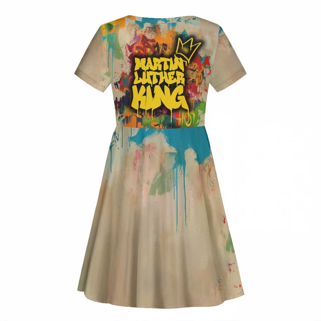 Martin Luther King Graffiti Afro Kid Short Sleeve Dress Colorful Spray Paint Quotes and Crown - African Pride