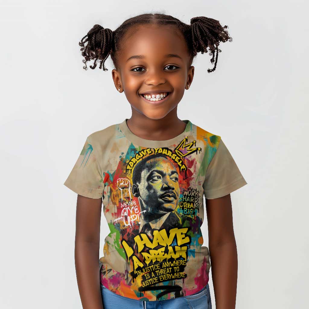 Martin Luther King Graffiti Afro Kid T shirt Colorful Spray Paint Quotes and Crown - African Pride