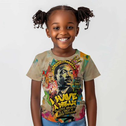 Martin Luther King Graffiti Afro Kid T shirt Colorful Spray Paint Quotes and Crown - African Pride