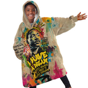 Martin Luther King Graffiti Afro Kid Wearable Blanket Hoodie Colorful Spray Paint Quotes and Crown - African Pride