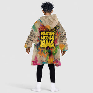 Martin Luther King Graffiti Afro Kid Wearable Blanket Hoodie Colorful Spray Paint Quotes and Crown - African Pride