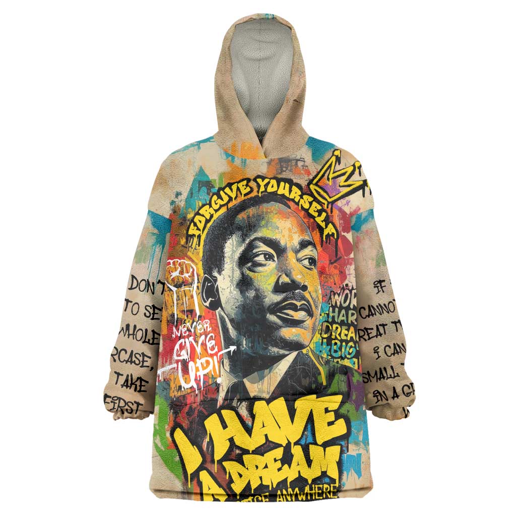 Martin Luther King Graffiti Afro Kid Wearable Blanket Hoodie Colorful Spray Paint Quotes and Crown - African Pride