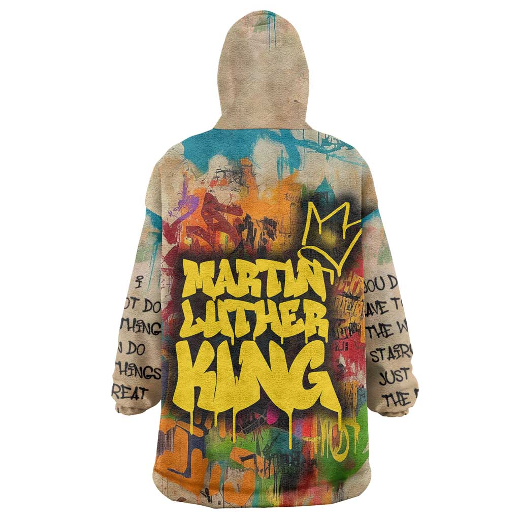 Martin Luther King Graffiti Afro Kid Wearable Blanket Hoodie Colorful Spray Paint Quotes and Crown - African Pride