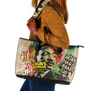 Martin Luther King Graffiti Afro Leather Tote Bag Colorful Spray Paint Quotes and Crown - African Pride