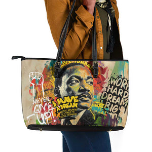 Martin Luther King Graffiti Afro Leather Tote Bag Colorful Spray Paint Quotes and Crown - African Pride