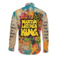 Martin Luther King Graffiti Afro Long Sleeve Button Shirt Colorful Spray Paint Quotes and Crown - African Pride