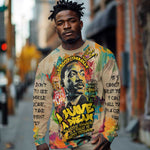 Martin Luther King Graffiti Afro Long Sleeve Shirt Colorful Spray Paint Quotes and Crown - African Pride