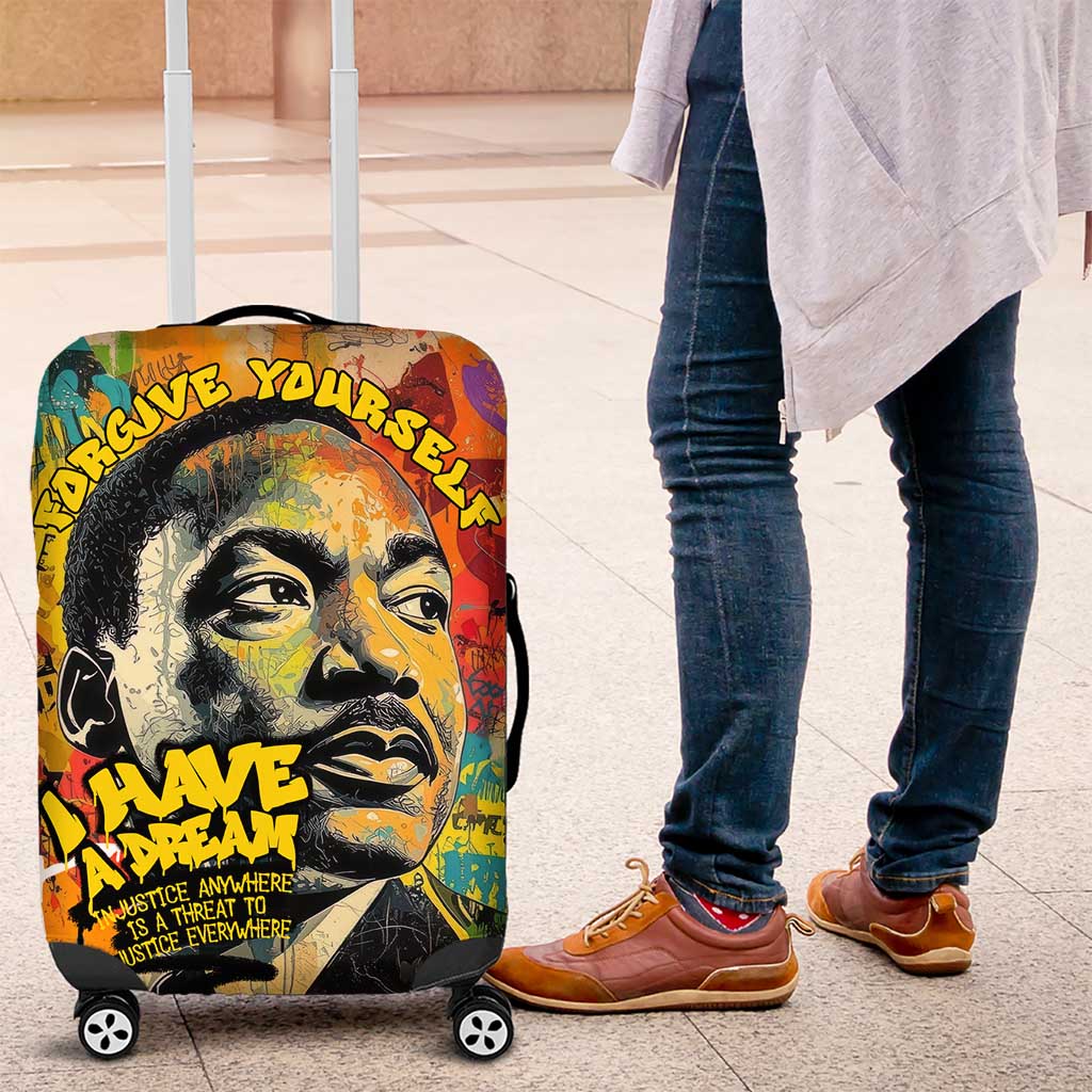 Martin Luther King Graffiti Afro Luggage Cover Colorful Spray Paint Quotes and Crown - African Pride
