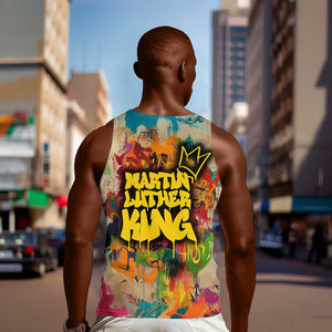 Martin Luther King Graffiti Afro Men Tank Top Colorful Spray Paint Quotes and Crown - African Pride