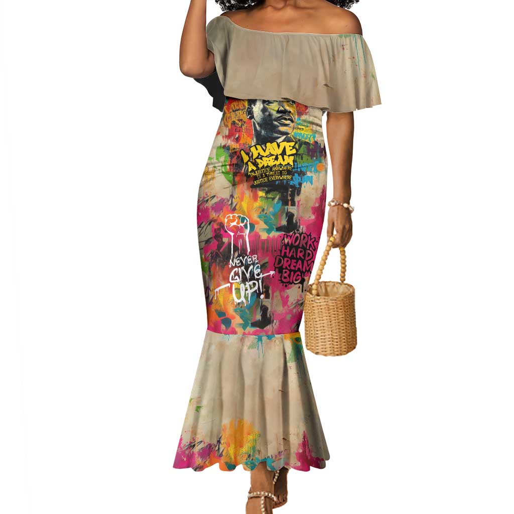 Martin Luther King Graffiti Afro Mermaid Dress Colorful Spray Paint Quotes and Crown - African Pride