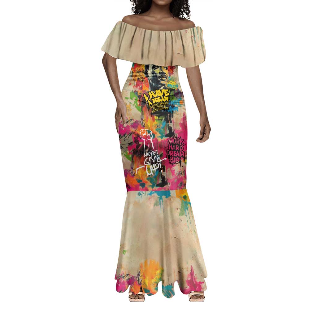 Martin Luther King Graffiti Afro Mermaid Dress Colorful Spray Paint Quotes and Crown - African Pride