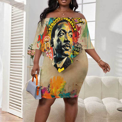 Martin Luther King Graffiti Afro Off Shoulder Short Dress Colorful Spray Paint Quotes and Crown - African Pride