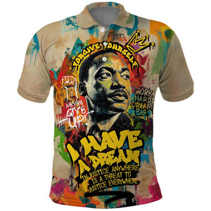 Martin Luther King Graffiti Afro Polo Shirt Colorful Spray Paint Quotes and Crown - African Pride