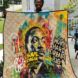 Martin Luther King Graffiti Afro Quilt Colorful Spray Paint Quotes and Crown - African Pride