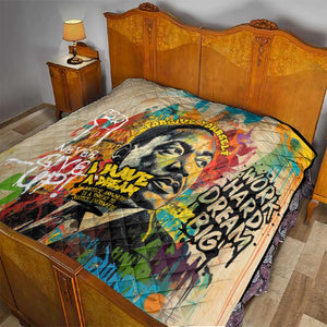 Martin Luther King Graffiti Afro Quilt Colorful Spray Paint Quotes and Crown - African Pride