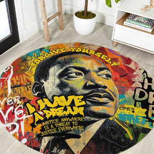 Martin Luther King Graffiti Afro Round Carpet Colorful Spray Paint Quotes and Crown - African Pride