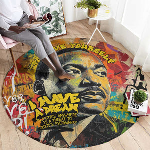 Martin Luther King Graffiti Afro Round Carpet Colorful Spray Paint Quotes and Crown - African Pride